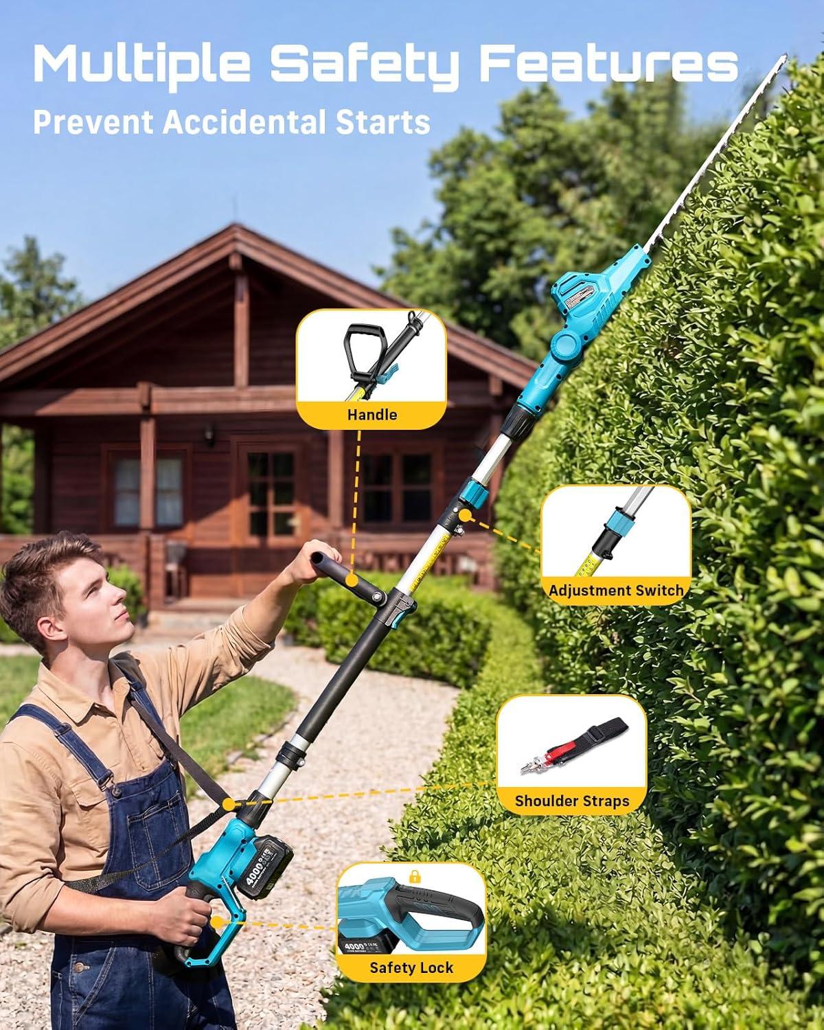 image:imageSEESII 2in1 Cordless Pole Saw amp Hedge Trimmer Combo 8 Electric Pole Chainsaw with 240 Ah Batteries 16Inch Extension Pole Hedge Trimmer Bush Tree Pruner Limb Branch Cutter 15ft Long ReachBright Blue