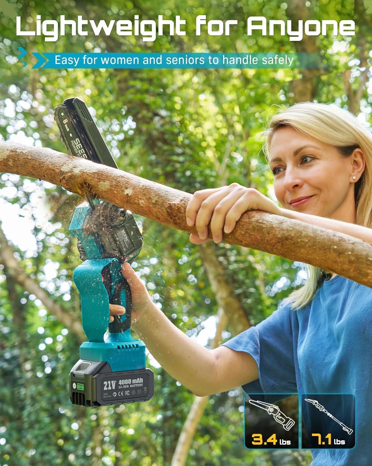 image:imageSEESII 2in1 Cordless Pole Saw amp Hedge Trimmer Combo 8 Electric Pole Chainsaw with 240 Ah Batteries 16Inch Extension Pole Hedge Trimmer Bush Tree Pruner Limb Branch Cutter 15ft Long ReachSky Blue