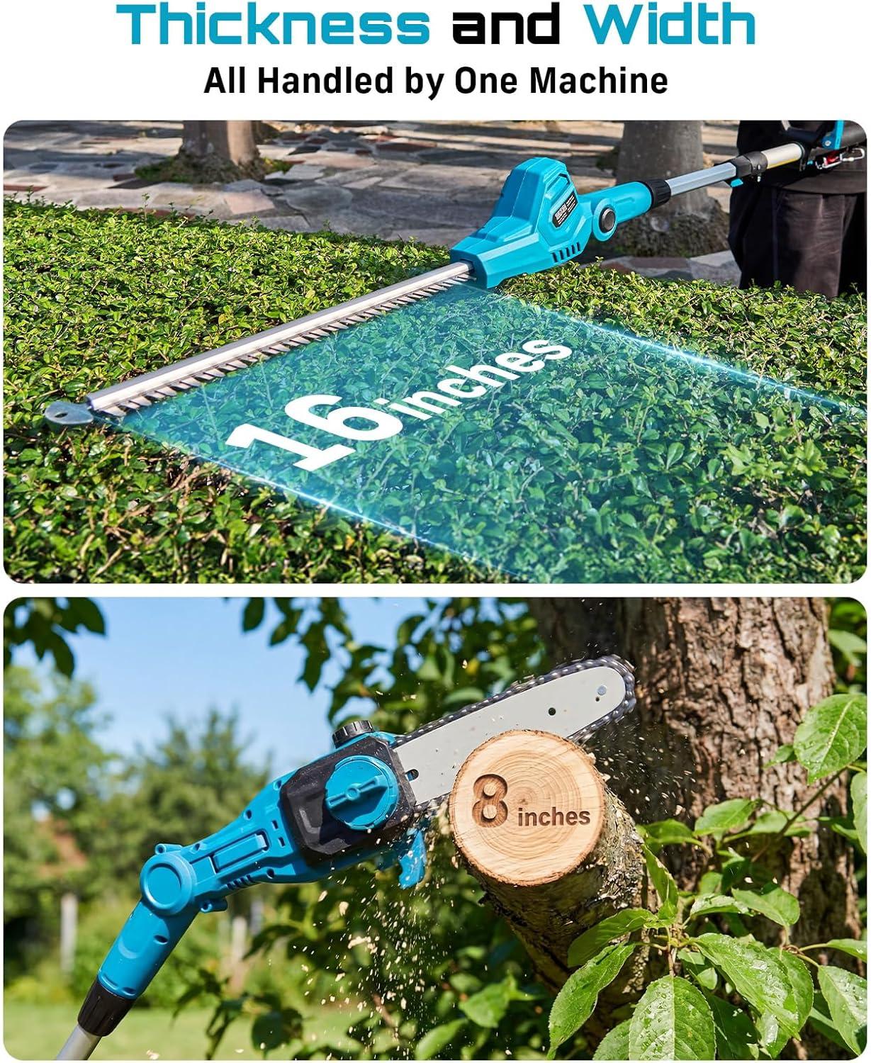 image:imageSEESII 2in1 Cordless Pole Saw amp Hedge Trimmer Combo 8 Electric Pole Chainsaw with 240 Ah Batteries 16Inch Extension Pole Hedge Trimmer Bush Tree Pruner Limb Branch Cutter 15ft Long ReachBright Blue