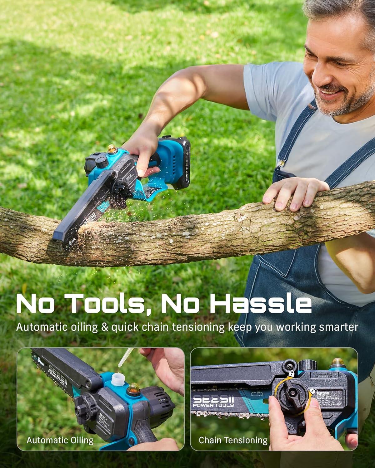 image:imageSEESII 2in1 Cordless Pole Saw amp Hedge Trimmer Combo 8 Electric Pole Chainsaw with 240 Ah Batteries 16Inch Extension Pole Hedge Trimmer Bush Tree Pruner Limb Branch Cutter 15ft Long ReachBlue