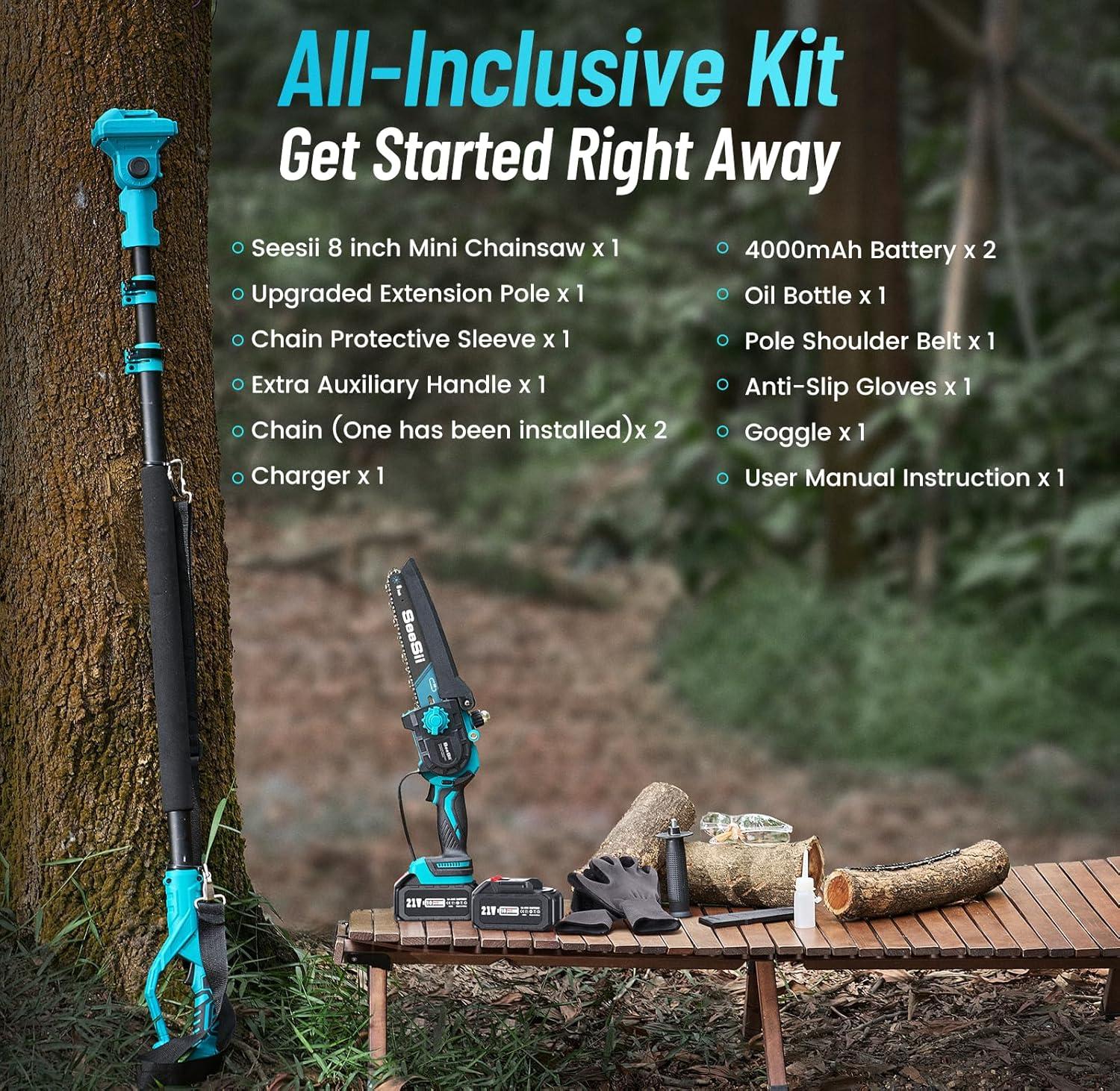 image:imageSEESII 2in1 Cordless Pole Saw amp Hedge Trimmer Combo 8 Electric Pole Chainsaw with 240 Ah Batteries 16Inch Extension Pole Hedge Trimmer Bush Tree Pruner Limb Branch Cutter 15ft Long ReachDeep Blue