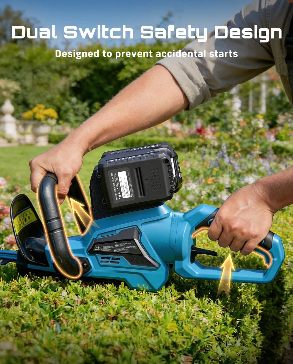 image:imageSEESII 40V Hedge Trimmer Cordless 24 Electric Hedge Trimmer 26000 RPM Bush Trimmer with 2 Pcs 4000mAh Batteries Operation 80 Mins Runtime Shrub Trimmer with 180 Rotatable Head 1 Blade Gap Blue