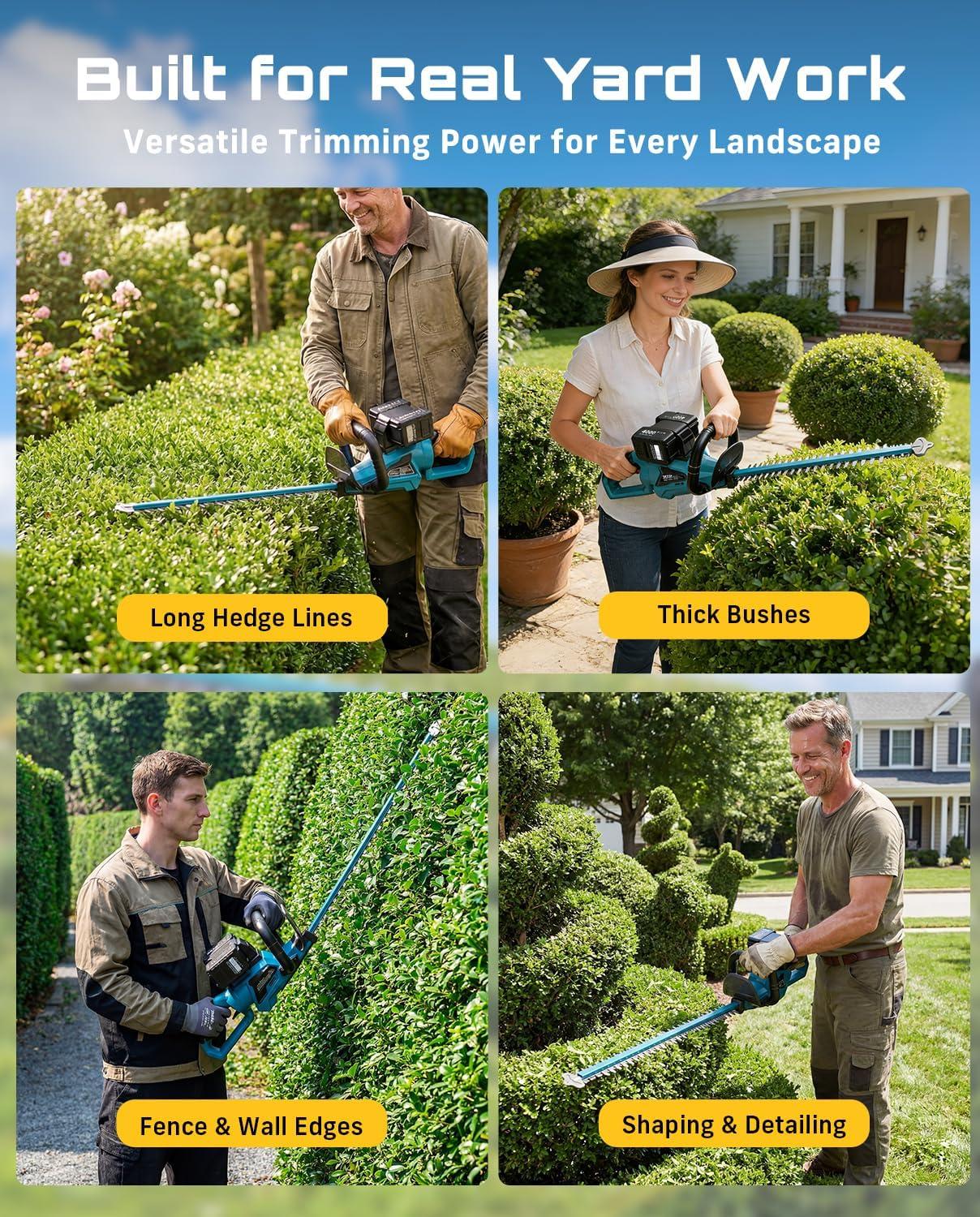 image:imageSEESII 40V Hedge Trimmer Cordless 24 Electric Hedge Trimmer 26000 RPM Bush Trimmer with 2 Pcs 4000mAh Batteries Operation 80 Mins Runtime Shrub Trimmer with 180 Rotatable Head 1 Blade Gap Blue