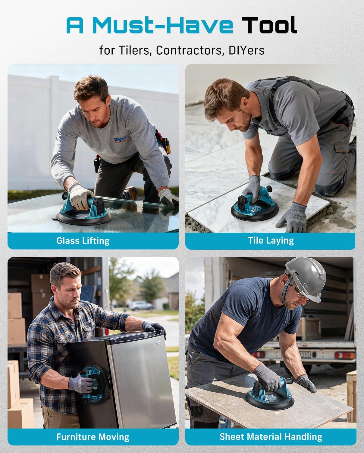 image:imageSEESII Suction Cup amp Tile Vibration Tool Combo 57 Tile Vibrator with 2X 2000mAh Batteries 10 Speeds 8 Vacuum Suction Lifte for GlassTile Installers Contractors DIYer 440LBS Max Load