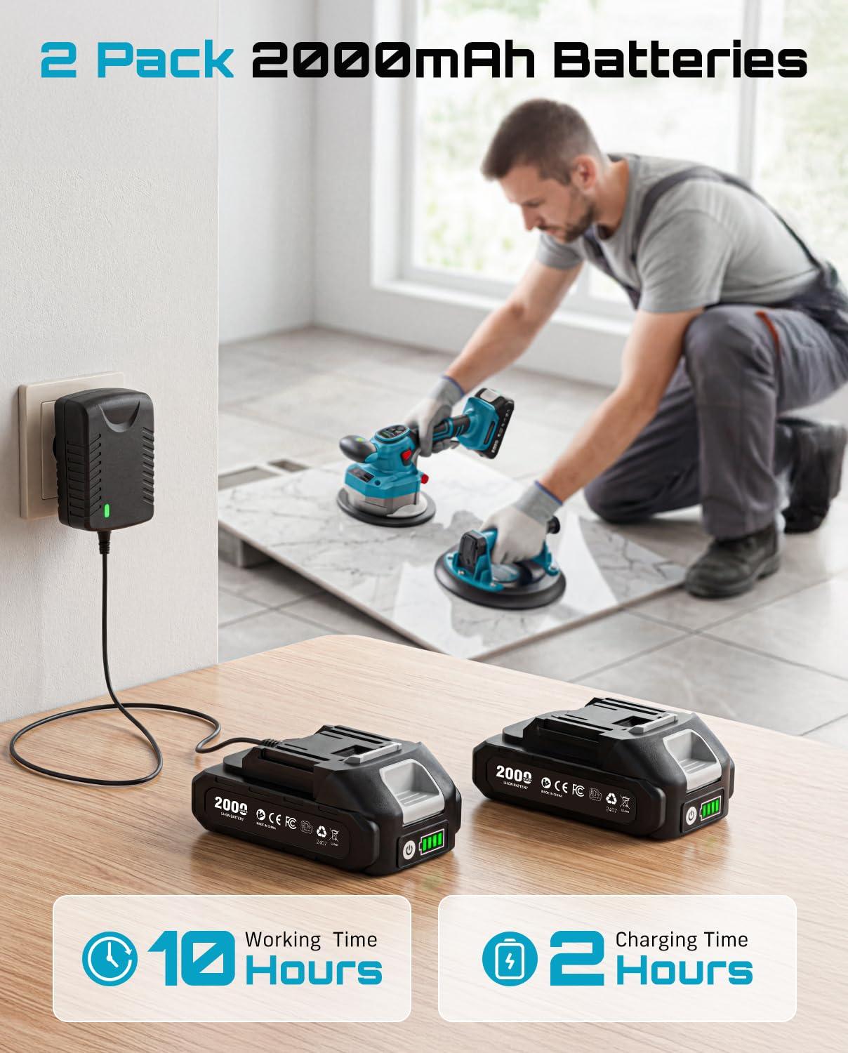 image:imageSEESII Suction Cup amp Tile Vibration Tool Combo 57 Tile Vibrator with 2X 2000mAh Batteries 10 Speeds 8 Vacuum Suction Lifte for GlassTile Installers Contractors DIYer 440LBS Max Load