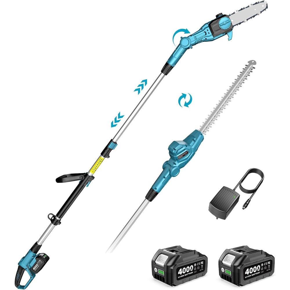 image:imageSEESII 2in1 Cordless Pole Saw amp Hedge Trimmer Combo 8 Electric Pole Chainsaw with 240 Ah Batteries 16Inch Extension Pole Hedge Trimmer Bush Tree Pruner Limb Branch Cutter 15ft Long ReachBright Blue