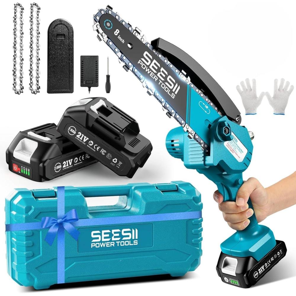 image:imageSEESII 2in1 Cordless Pole Saw amp Hedge Trimmer Combo 8 Electric Pole Chainsaw with 240 Ah Batteries 16Inch Extension Pole Hedge Trimmer Bush Tree Pruner Limb Branch Cutter 15ft Long ReachNavy Blue