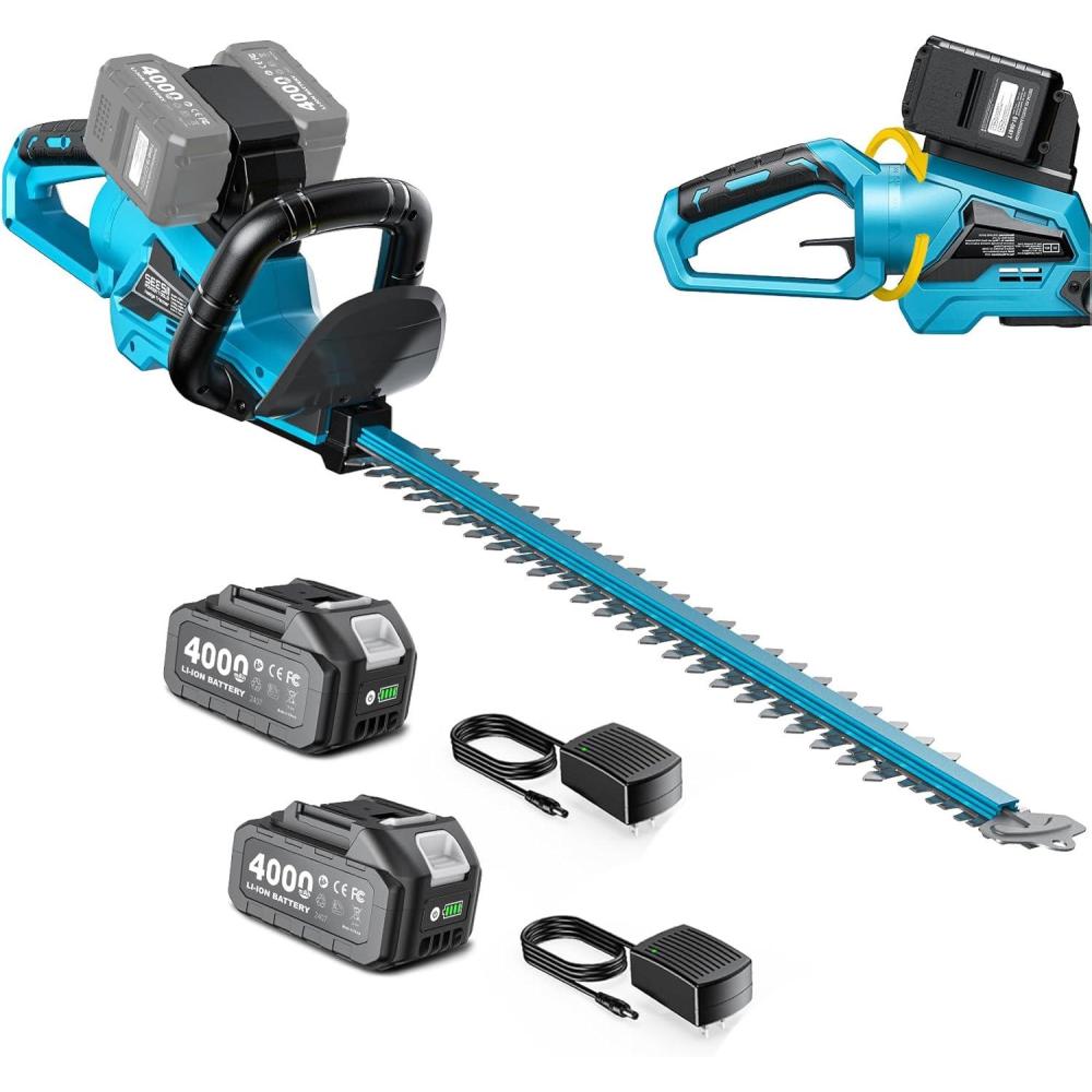 image:imageSEESII 40V Hedge Trimmer Cordless 24 Electric Hedge Trimmer 26000 RPM Bush Trimmer with 2 Pcs 4000mAh Batteries Operation 80 Mins Runtime Shrub Trimmer with 180 Rotatable Head 1 Blade Gap Blue