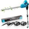 SEESII 20V Pole Hedge Trimmer Cordless, 16″ Electric Hedge Trimmer with Extension Pole, 8Ft Telescopic Pole with Shoulder Strap, 2 Pcs 4000mAh Battery 60 Mins Runtime, Long Reach Bush Shrub Trimmer(Blue)