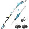 SEESII 2-in-1 Cordless Pole Saw & Hedge Trimmer Combo, 8″ Electric Pole Chainsaw with 2×4.0 Ah Batteries, 16-Inch Extension Pole Hedge Trimmer, Bush Tree Pruner Limb Branch Cutter, 15ft Long Reach(Bright Blue)