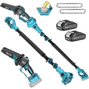 SEESII 2-in-1 Cordless Pole Saw & Hedge Trimmer Combo, 8″ Electric Pole Chainsaw with 2×4.0 Ah Batteries, 16-Inch Extension Pole Hedge Trimmer, Bush Tree Pruner Limb Branch Cutter, 15ft Long Reach(Blue)