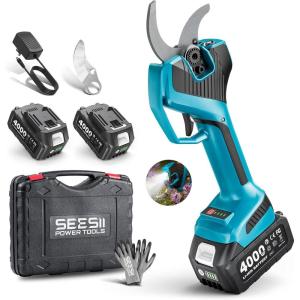 SEESII 2-in-1 Pole Pruning Shears: 2.2″ Cutting Diameter Cordless Electric Pole Pruners, 2*4000mAh Batteries, Brushless Motor, Extra SK5 Blade, 4 Mode Adjustable Garden Shears for Tree Flower Trimming(Light Blue)