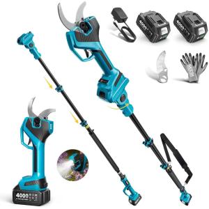 SEESII 2-in-1 Pole Pruning Shears: 2.2″ Cutting Diameter Cordless Electric Pole Pruners, 2*4000mAh Batteries, Brushless Motor, Extra SK5 Blade, 4 Mode Adjustable Garden Shears for Tree Flower Trimming(Blue)