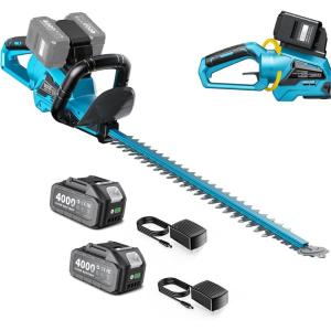 SEESII 40V Hedge Trimmer Cordless, 24″ Electric Hedge Trimmer, 26000 RPM Bush Trimmer with 2 Pcs 4000mAh Batteries Operation, 80 Mins Runtime, Shrub Trimmer with 180° Rotatable Head, 1″ Blade Gap Blue