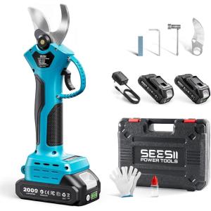SEESII Electric Pruning Shears for Garden: 1.2″ Cutting Diameter Cordless Power Pruner, 2*2000mAh Batteries, Brushless Motor, Extra SK5 Blade, 2 Modes Battery Powered Branch Cutter for Tree Trimming(Sky Blue)
