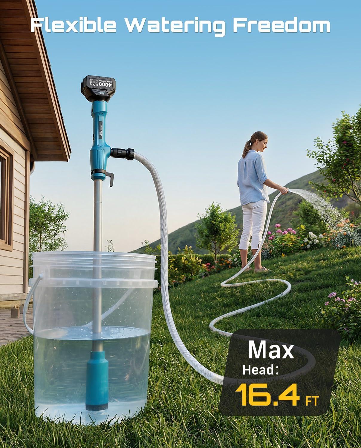 image:imageSEESII Cordless Stick Water Pump 22 Head Battery Powered Diesel Transfer Pump 1Hour Runtime 720GPH amp 16FT Lift Portable Submersible Utility Pump for Pool Garden Pond Boat Basement RV Rain Barrels