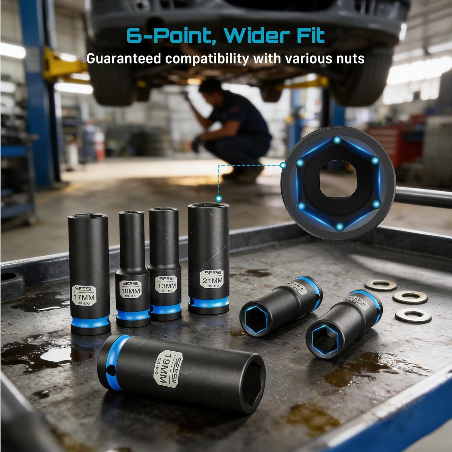 image:image12 Drive Deep Impact Socket Set SAE amp Metric Sockets 5161516 amp 1024mm Professional CRMO Steel 6Point for Impact Wrench Automotive amp Truck Repair Tool KitMetric Deep 11pc