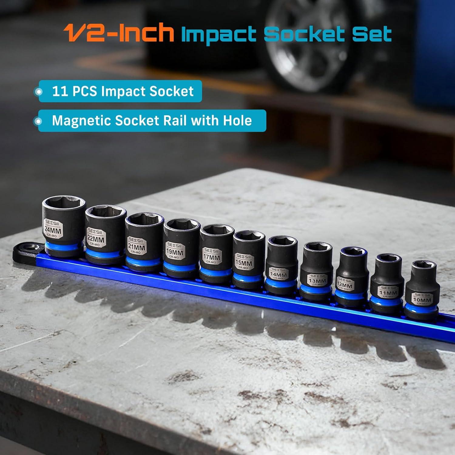 image:image12 Drive Deep Impact Socket Set SAE amp Metric Sockets 5161516 amp 1024mm Professional CRMO Steel 6Point for Impact Wrench Automotive amp Truck Repair Tool KitMetric Shallow 11pc