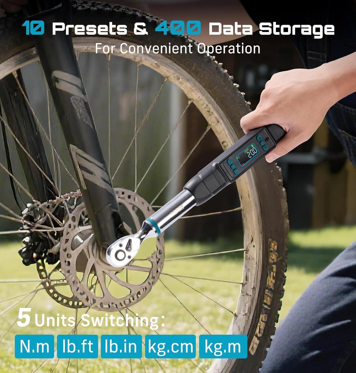 image:imageSeesii 38 Digital Torque Wrench 2 Accuracy 0220 Nm0162 ftlbs LCD Display RealTime amp Peak Modes Preset amp Data Storage Dual Alarm Electric Torque Wrench for Bicycle Car Motorcycle1