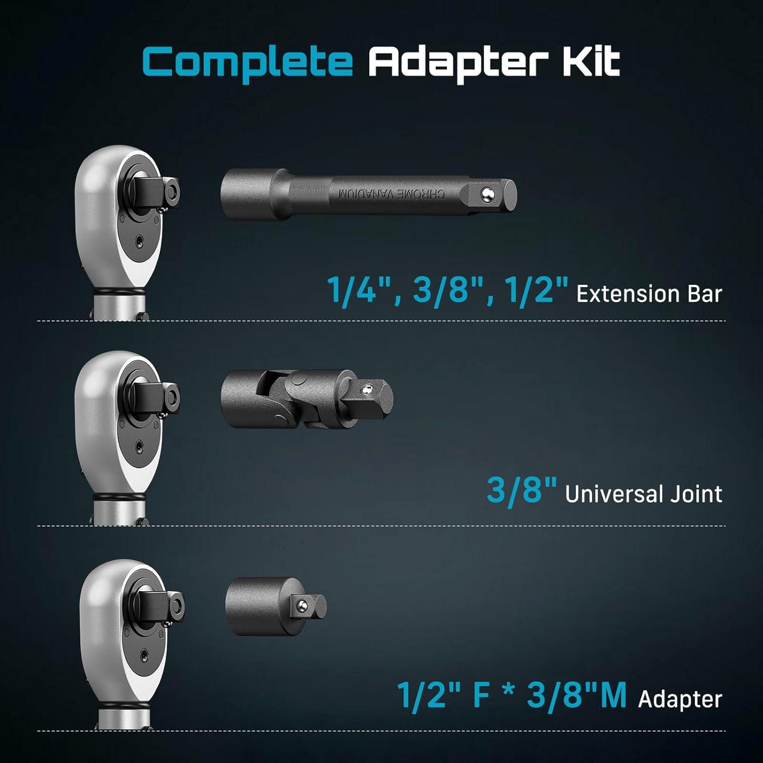 image:imageSeesii Torque Wrench Set 14 38 12 Drive Click Type Torque Wrench Kit with Adapters 3 Accuracy Dual Scale 72Tooth Ratchet for Car Motorcycle Bike Repair