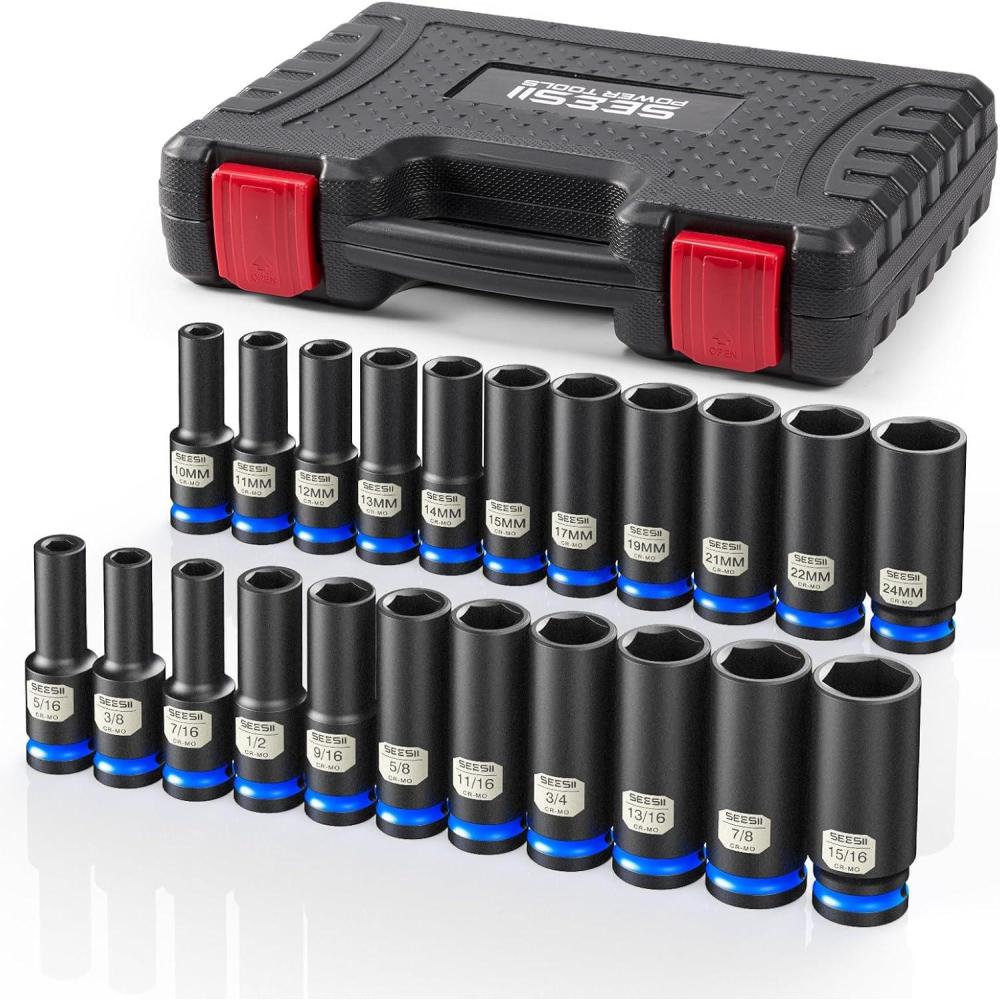 image:image12 Drive Deep Impact Socket Set SAE amp Metric Sockets 5161516 amp 1024mm Professional CRMO Steel 6Point for Impact Wrench Automotive amp Truck Repair Tool KitSAEMetric Deep 22pc