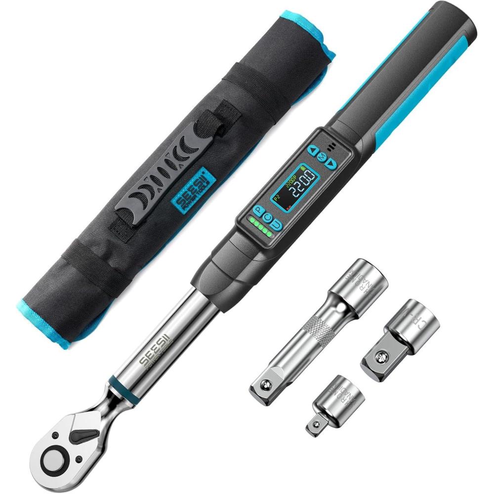 image:imageSeesii 38 Digital Torque Wrench 2 Accuracy 0220 Nm0162 ftlbs LCD Display RealTime amp Peak Modes Preset amp Data Storage Dual Alarm Electric Torque Wrench for Bicycle Car Motorcycle1