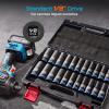 1/2″ Drive Deep Impact Socket Set, SAE & Metric Sockets (5/16″-15/16″ & 10-24mm), Professional CR-MO Steel, 6-Point for Impact Wrench, Automotive & Truck Repair Tool Kit(SAE/Metric Deep – 22pc)