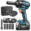 Seesii Impact Wrench 886 Ft-lbs(1200N.m), 1/2 High Torque Impact Gun with 21V 2×4.0Ah Battery, Electric Impact Driver, 2900IPM, 5 Socket, Cordless Impact Wrench for Home Car/Mower/Pickup/Truck RV(1200N.m with Two Batteries)