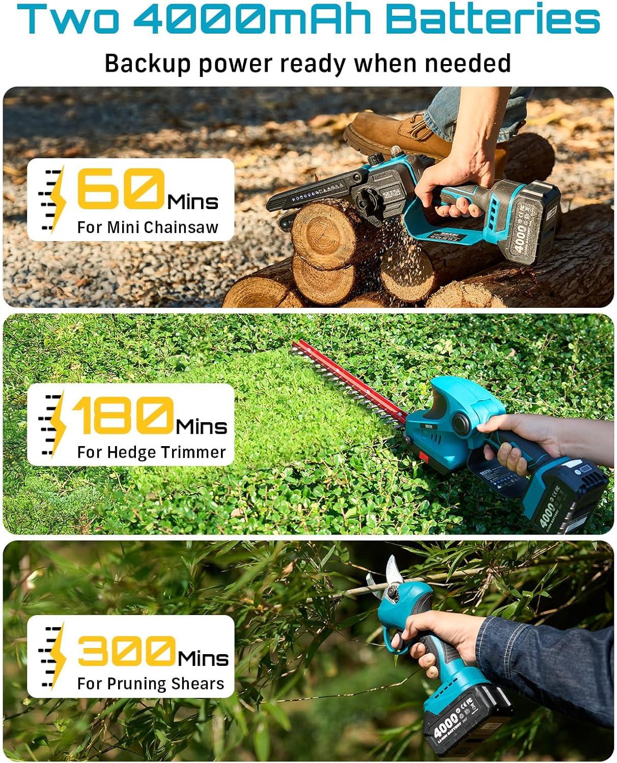 image:imageSEESII Cordless Pole Chainsaw Hedge Trimmer Pruning Shears with 3 Pack Chainsaw Chains