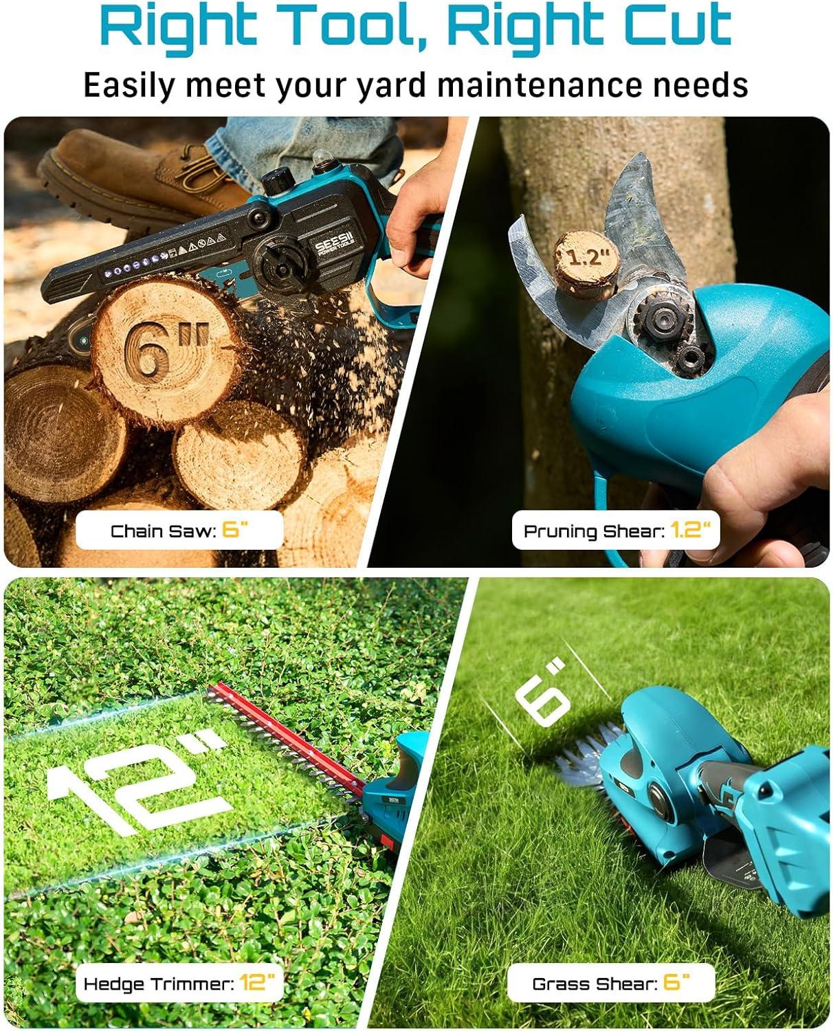 image:imageSEESII Cordless Pole Chainsaw Hedge Trimmer Pruning Shears with 3 Pack Chainsaw Chains