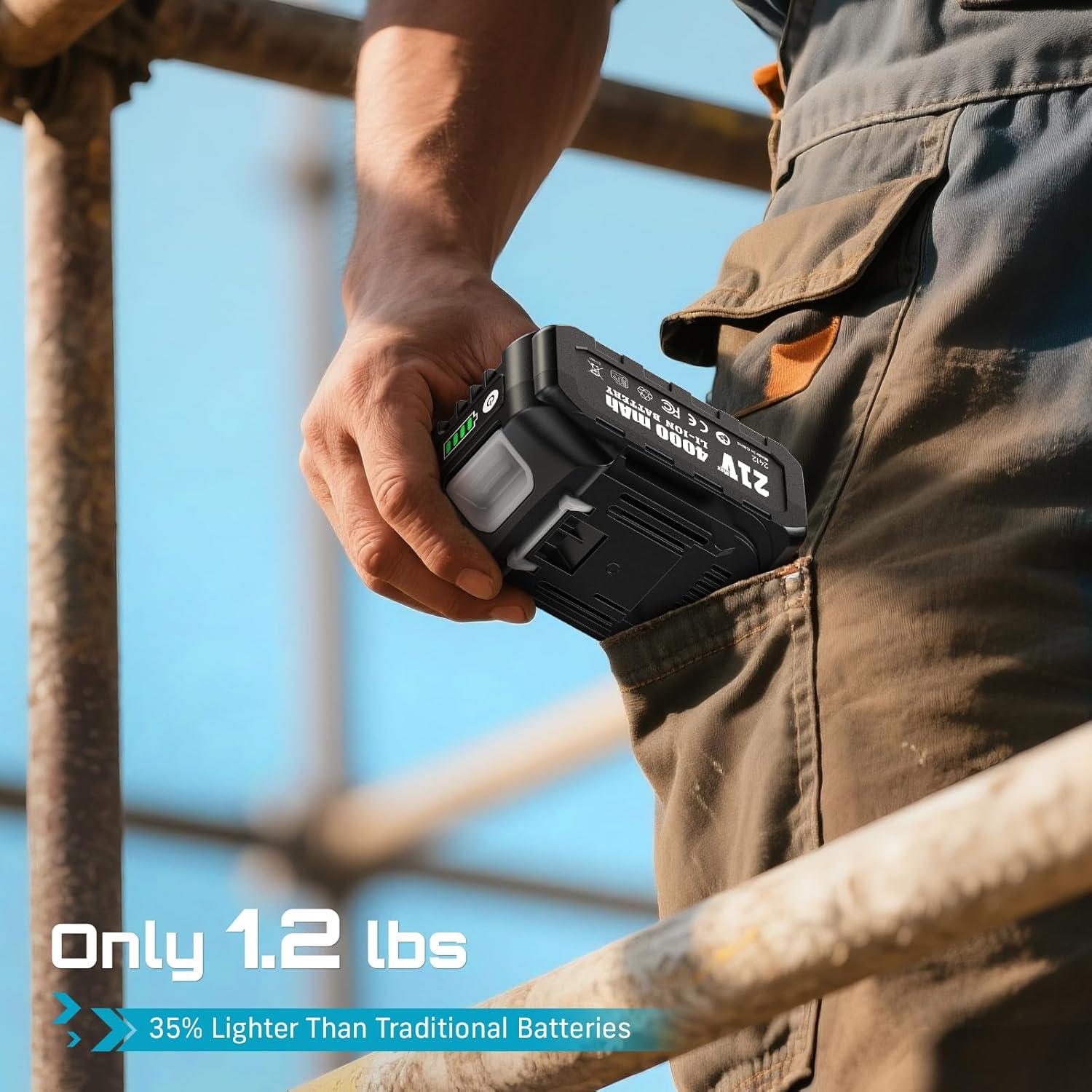 image:imageSeesii 21V 4000mAh Original Rechargeable Battery Compatible with All Tools Impact Wrench Mini Chainsaw Pole Saw Pruning Shears LongLasting Battery Life Safe and Fast Charging