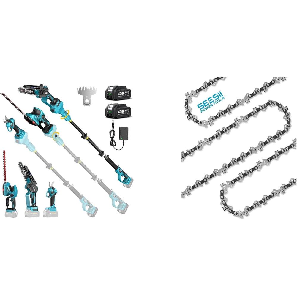 image:imageSEESII Cordless Pole Chainsaw Hedge Trimmer Pruning Shears with 3 Pack Chainsaw Chains
