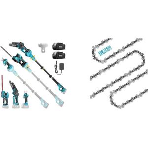 SEESII Cordless Pole Chainsaw, Hedge Trimmer, Pruning Shears with 3 Pack Chainsaw Chains