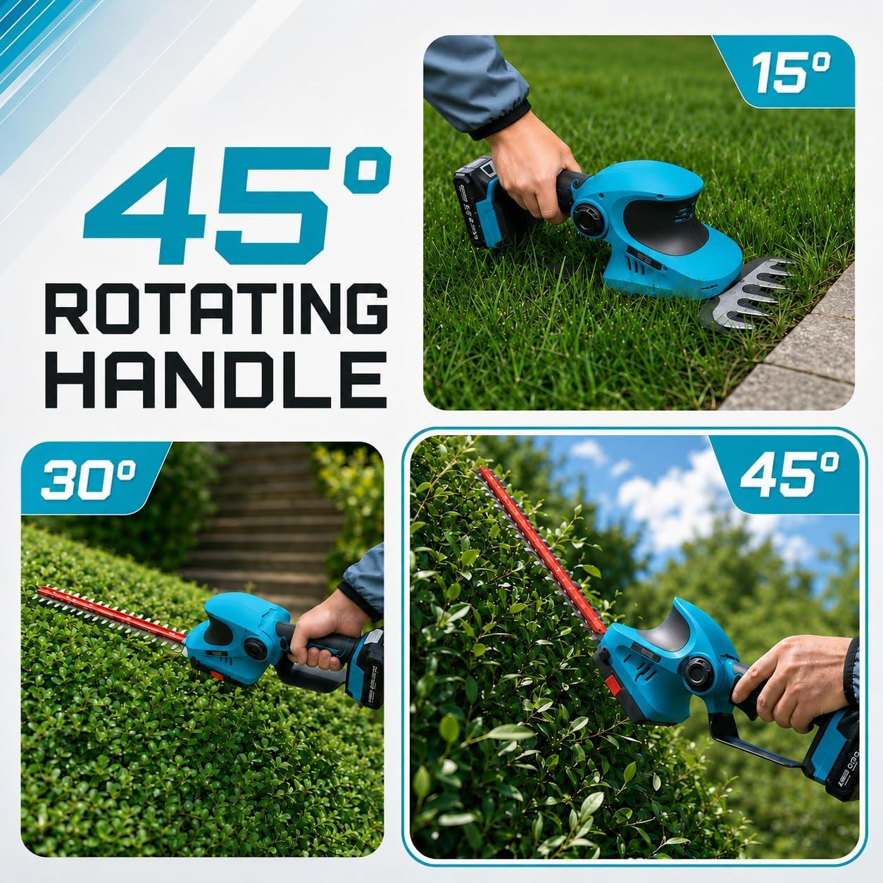 image:imageSeesii 20V Cordless Hedge Trimmer 2in1 Electric Shrub Trimmer and Grass Shears with 12 and 6 DualAction SK5 Blades 2 x 20Ah Batteries Rotating Handle Power Hedge Clipper for Lawn and Garden