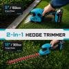 Seesii 20V Cordless Hedge Trimmer: 2-in-1 Electric Shrub Trimmer and Grass Shears with 12″ and 6″ Dual-Action SK5 Blades, 2 x 2.0Ah Batteries, Rotating Handle, Power Hedge Clipper for Lawn and Garden