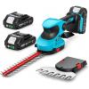 Seesii 20V Cordless Hedge Trimmer: 2-in-1 Electric Shrub Trimmer and Grass Shears with 12″ and 6″ Dual-Action SK5 Blades, 2 x 2.0Ah Batteries, Rotating Handle, Power Hedge Clipper for Lawn and Garden