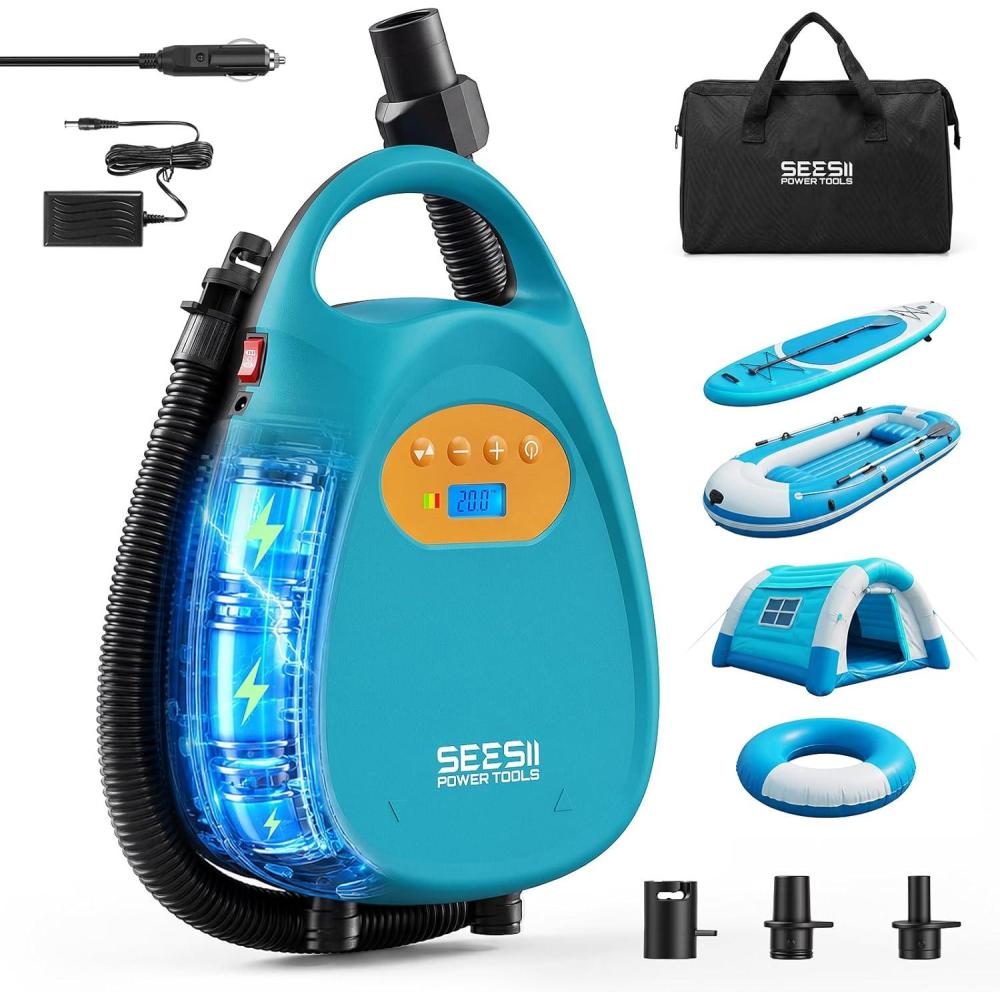 image:imageSeesii Electric Paddle Board Pump Rechargeable 20PSI Cordless SUP Pump Intelligent Dual Stage Fast Inflation amp Deflation Portable High Pressure AutoOff Air Pump for Paddleboards Boat Kayaks