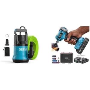 SEESII 1HP Submersible Water Pump+ Cordless Right Angle Die Grinder Kit 1/4″