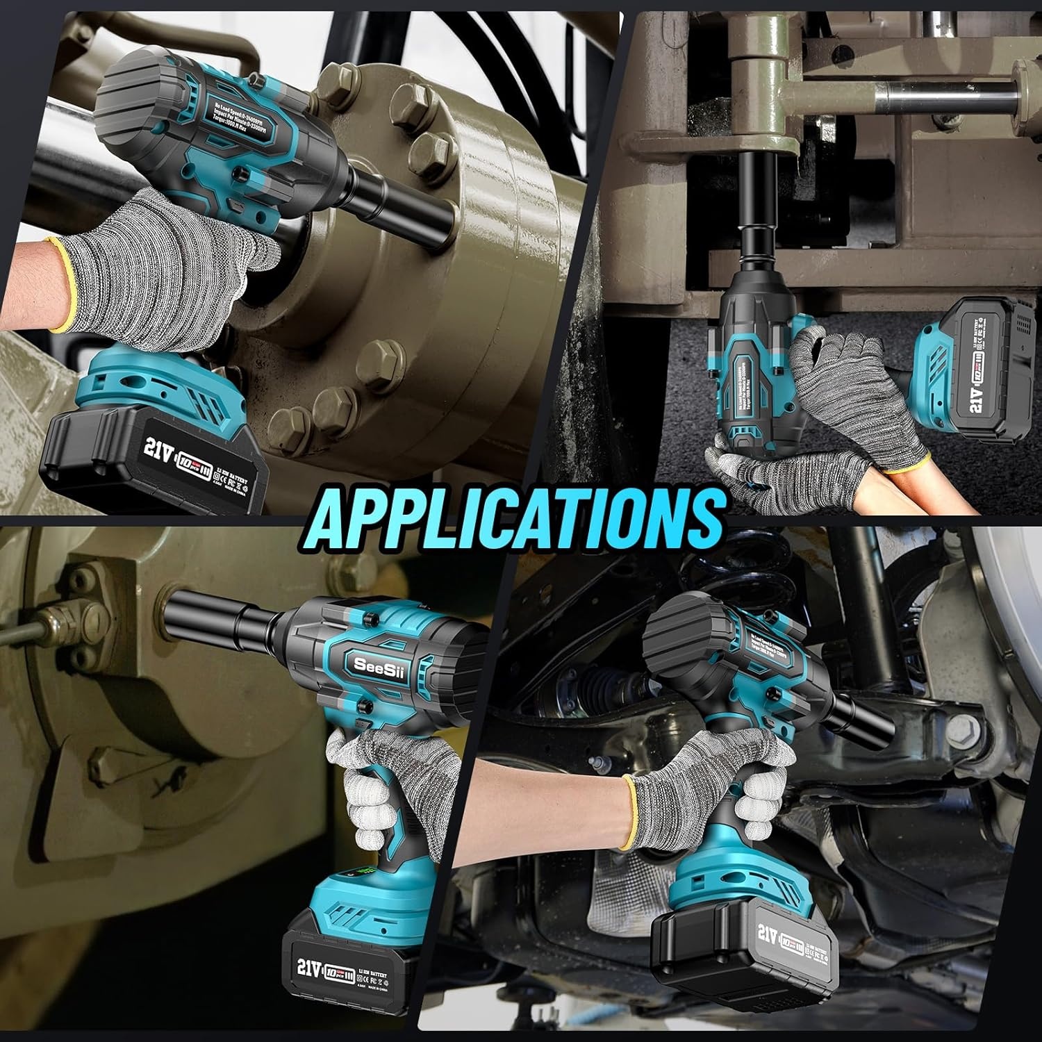 image:imageSeesii 1000Nm738ftlbs Cordless Impact Wrench amp Pole Saw 8 Inch