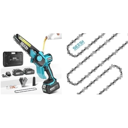 image:imageSEESII Flagship 8Inch Cordless Mini Chainsaw with 3 Pack Chainsaw Chains 043 Gauge 14 LP Pitch 45 Drive Links