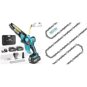 SEESII Flagship 8-Inch Cordless Mini Chainsaw with 3 Pack Chainsaw Chains 043″ Gauge, 1/4″ LP Pitch, 45 Drive Links